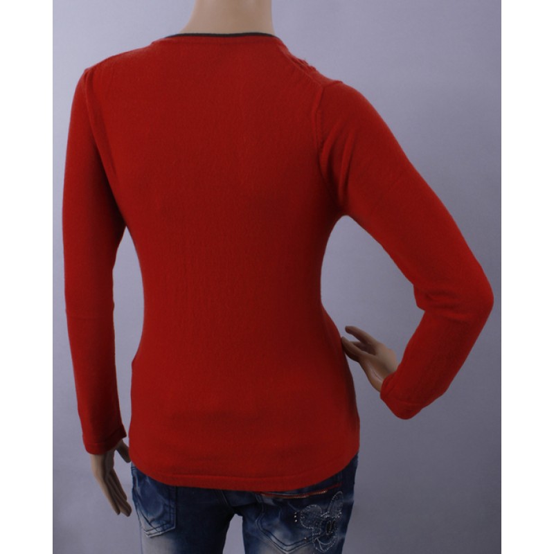 100%Cashmere Sweater Pullover Red O-neck Lady Winter Sweater  